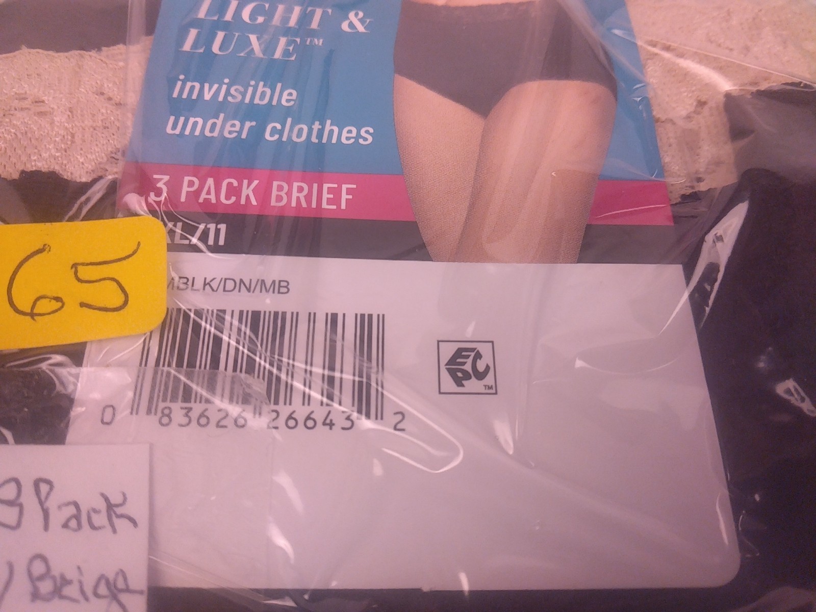 Vanity Fair 3 Pack Black/Beige Light & Luxe Briefs Size 4XL- New. (65)