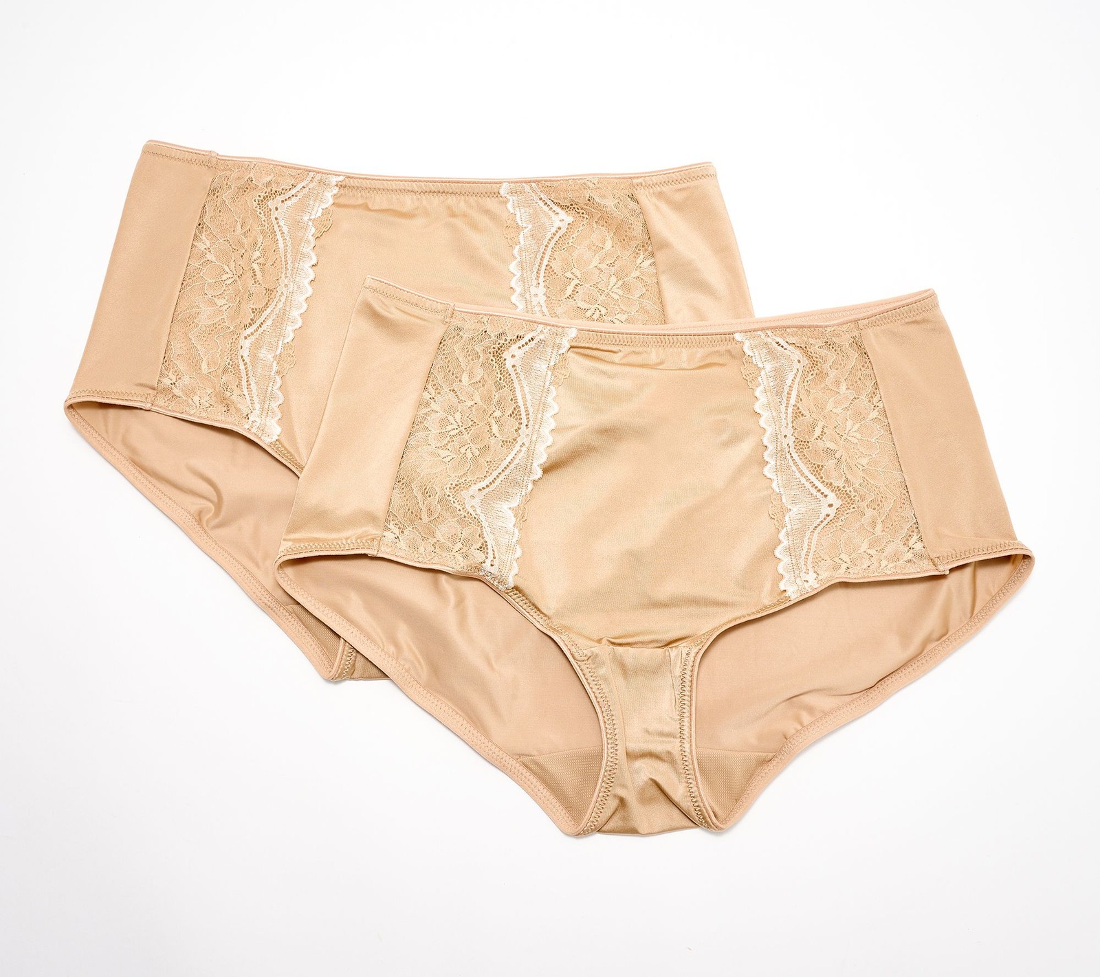Breezies Two-Tone Lace Shimmer Hipster Brief Panty Set of 2 Warm Beige M New