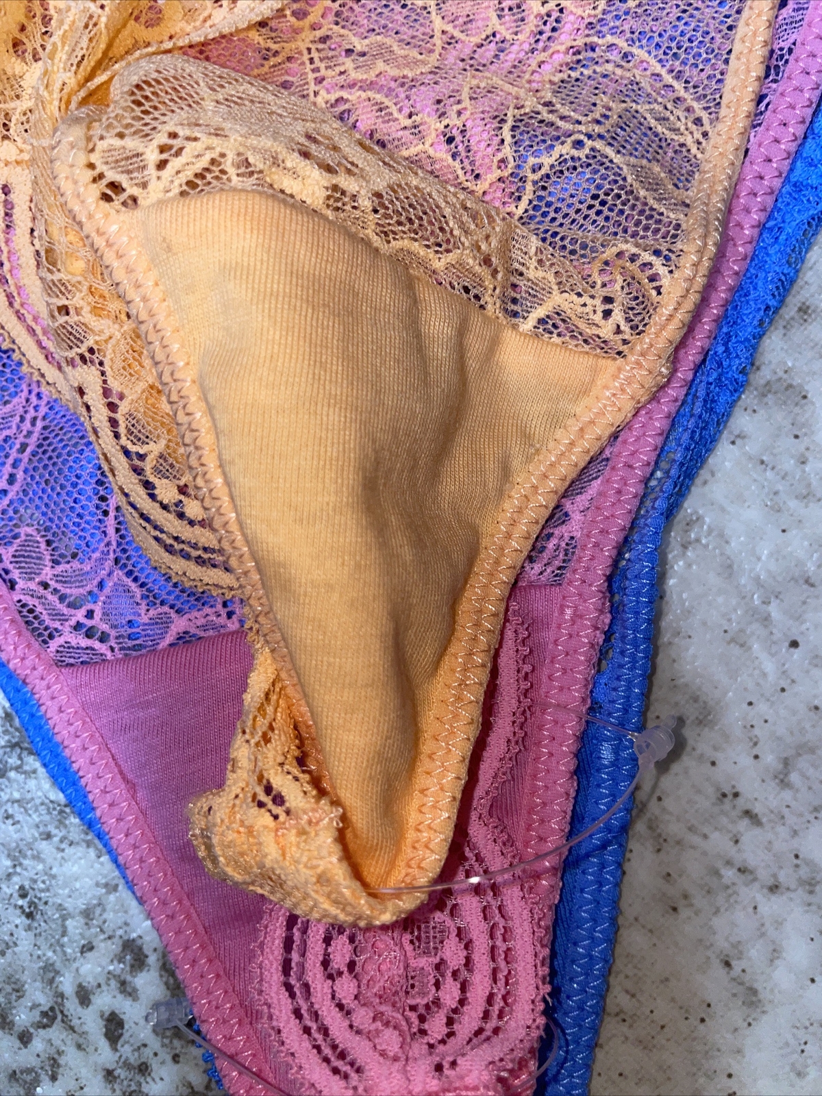 NWT Womens Joyspun Blue Pink Peach 3 Pack Lace Thong Panties Sz Lg 12-14