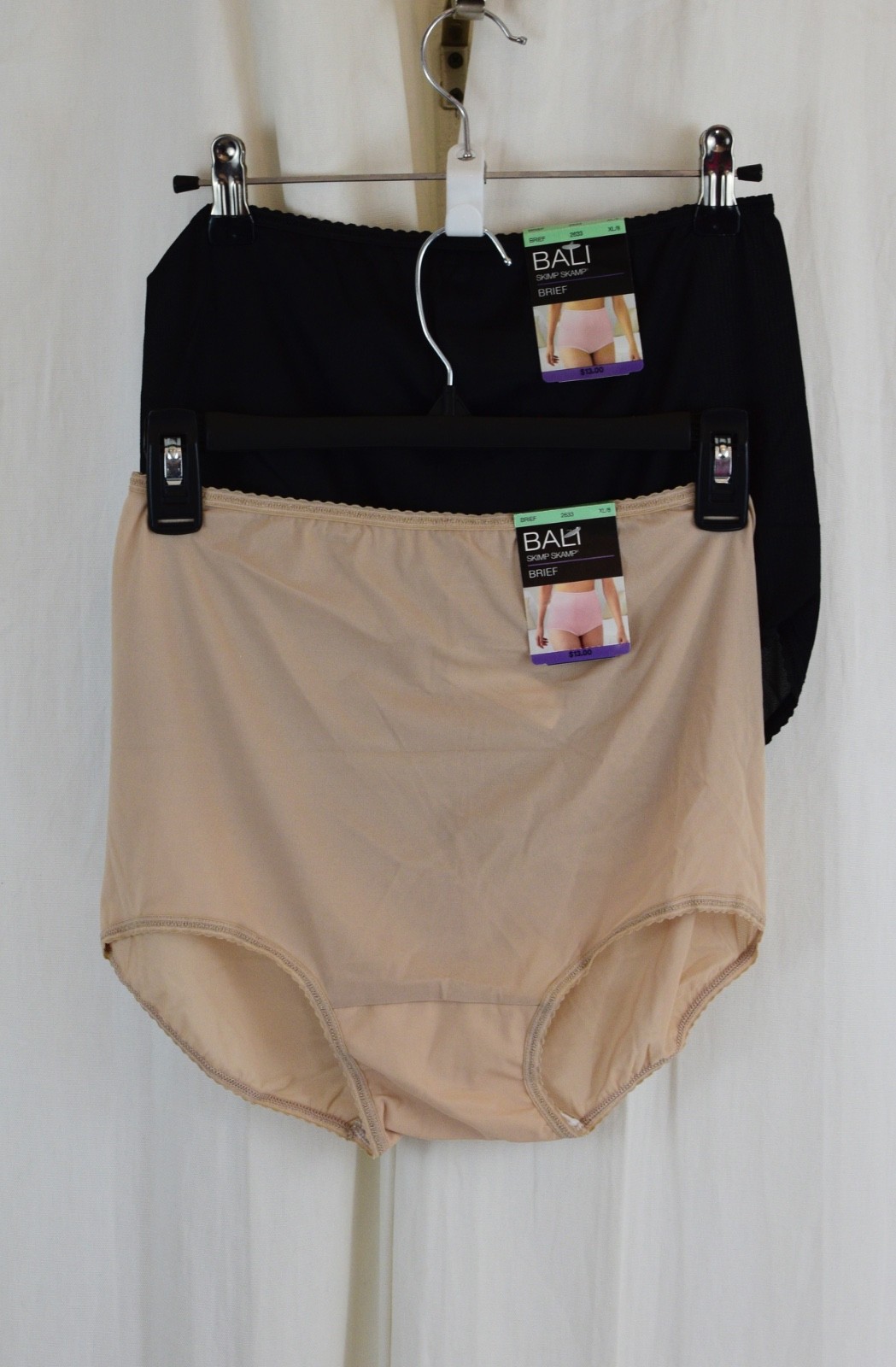 Bali 2 PACK Womens Skimp Skamp Panties Smoothing Stretch Beige/Black Size XL (8)
