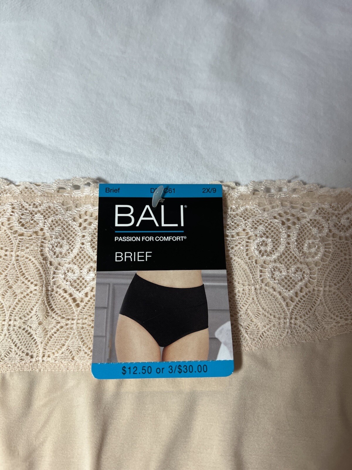 Bali Passion For Comfort Brief 2XL/9 Nude Lace Trim 78% Nylon 22% Spandex NWT