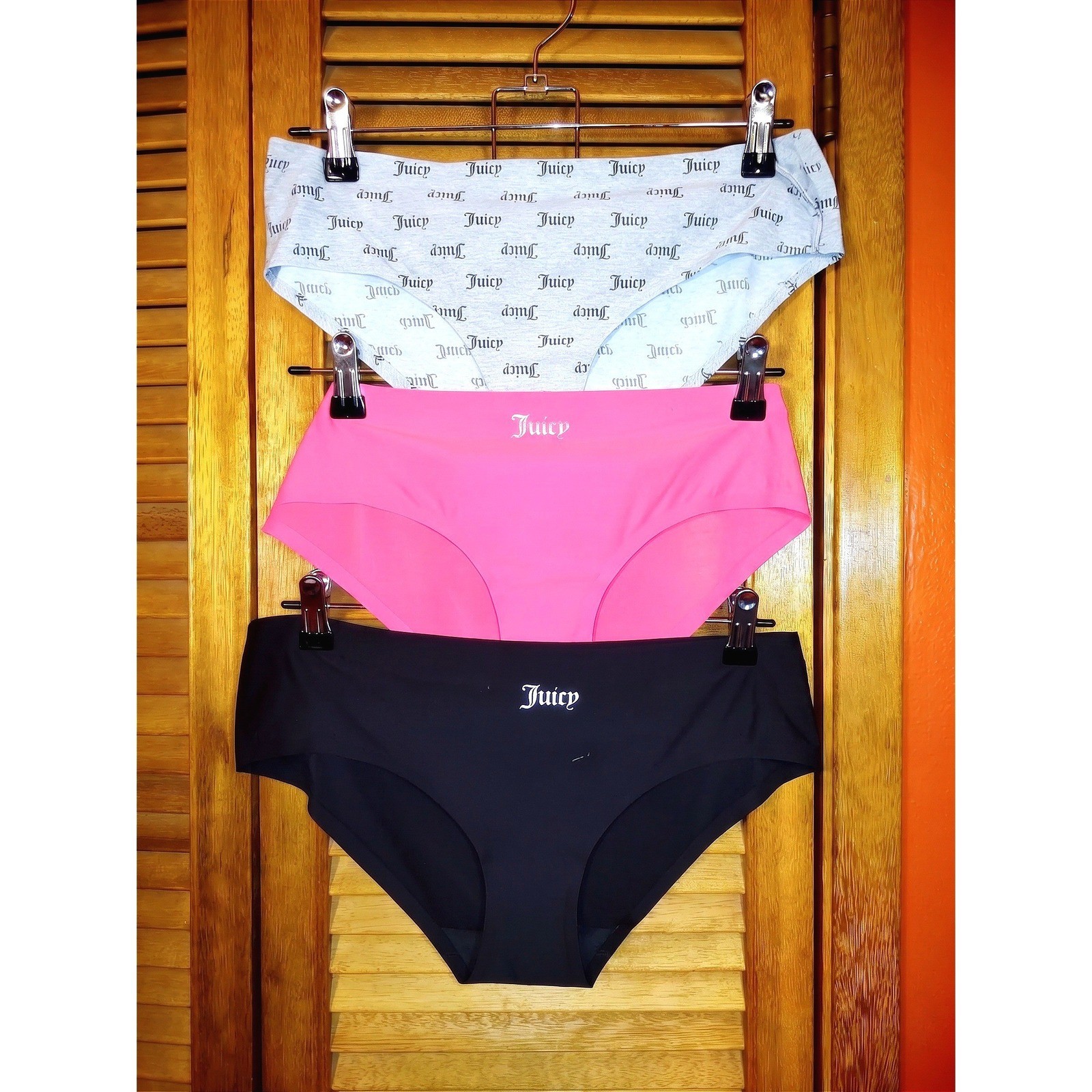Juicy Couture Panties Large Hipster No Panty Line Blk Pink Spellout NWOT 3-Pack