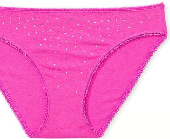 XS Fuchsia Pink Scatter Rhinestone Stretch Cotton Victoria’s Secret BIKINI Panty