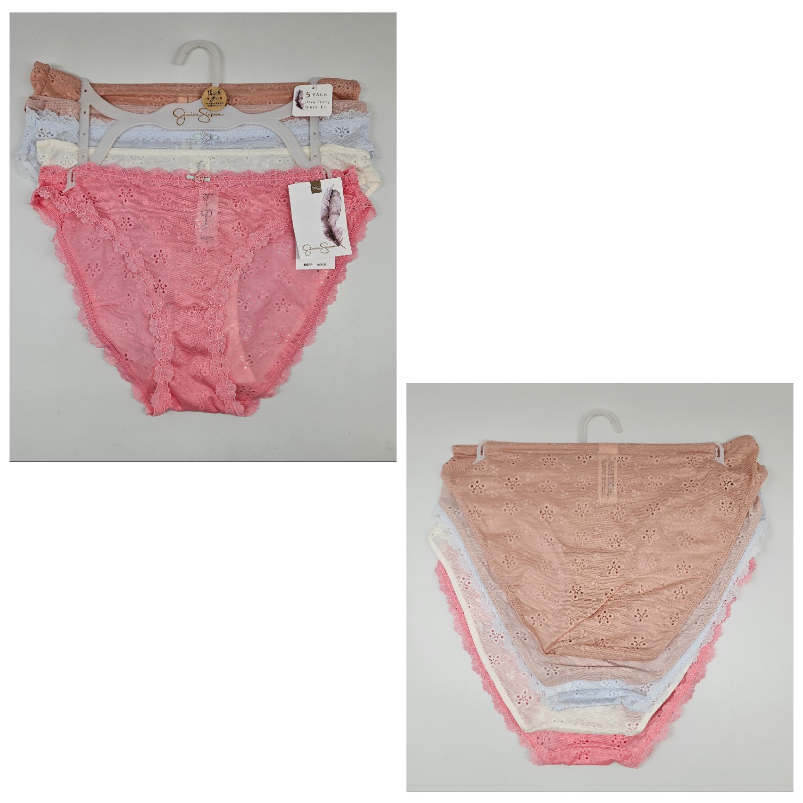 JESSICA SIMPSON 5 Pack Women’s S L XL Mesh Bikini Panties Beige Blue Cream Pink