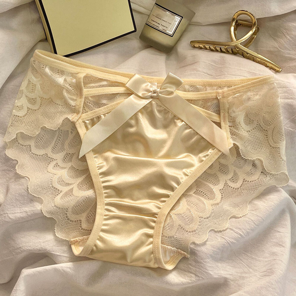 Women Ice Silk Antibacterial Underpants Satin Ruffle Panties Breathable Seamless
