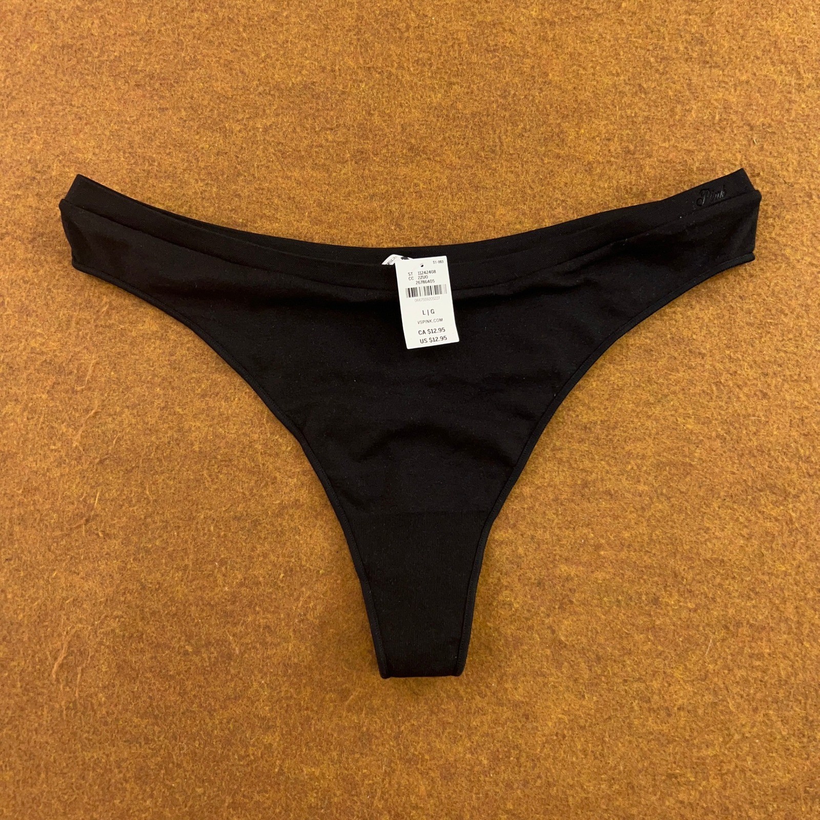 PINK Womens Large Black Tan Seamless String Thong Panty 2 Pack NWT