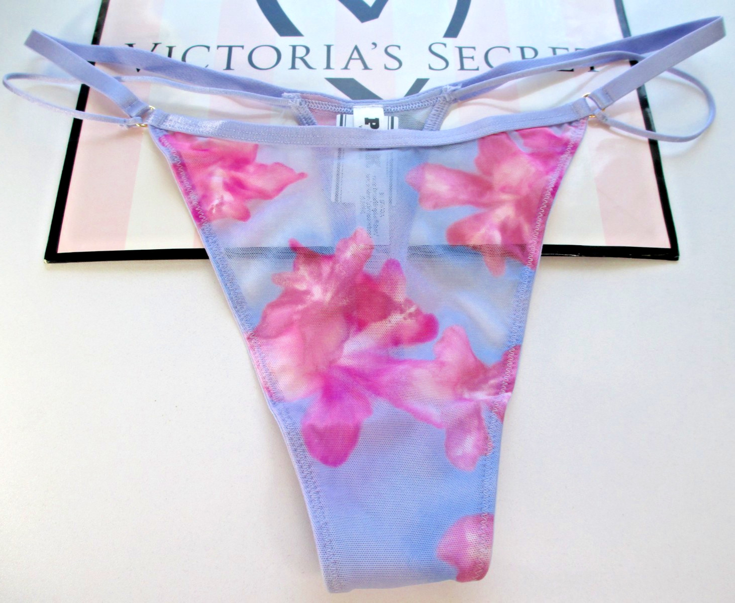 VICTORIA’S SECRET PINK High Leg Thong Panty S M L XL Purple NWT Floral Strappy
