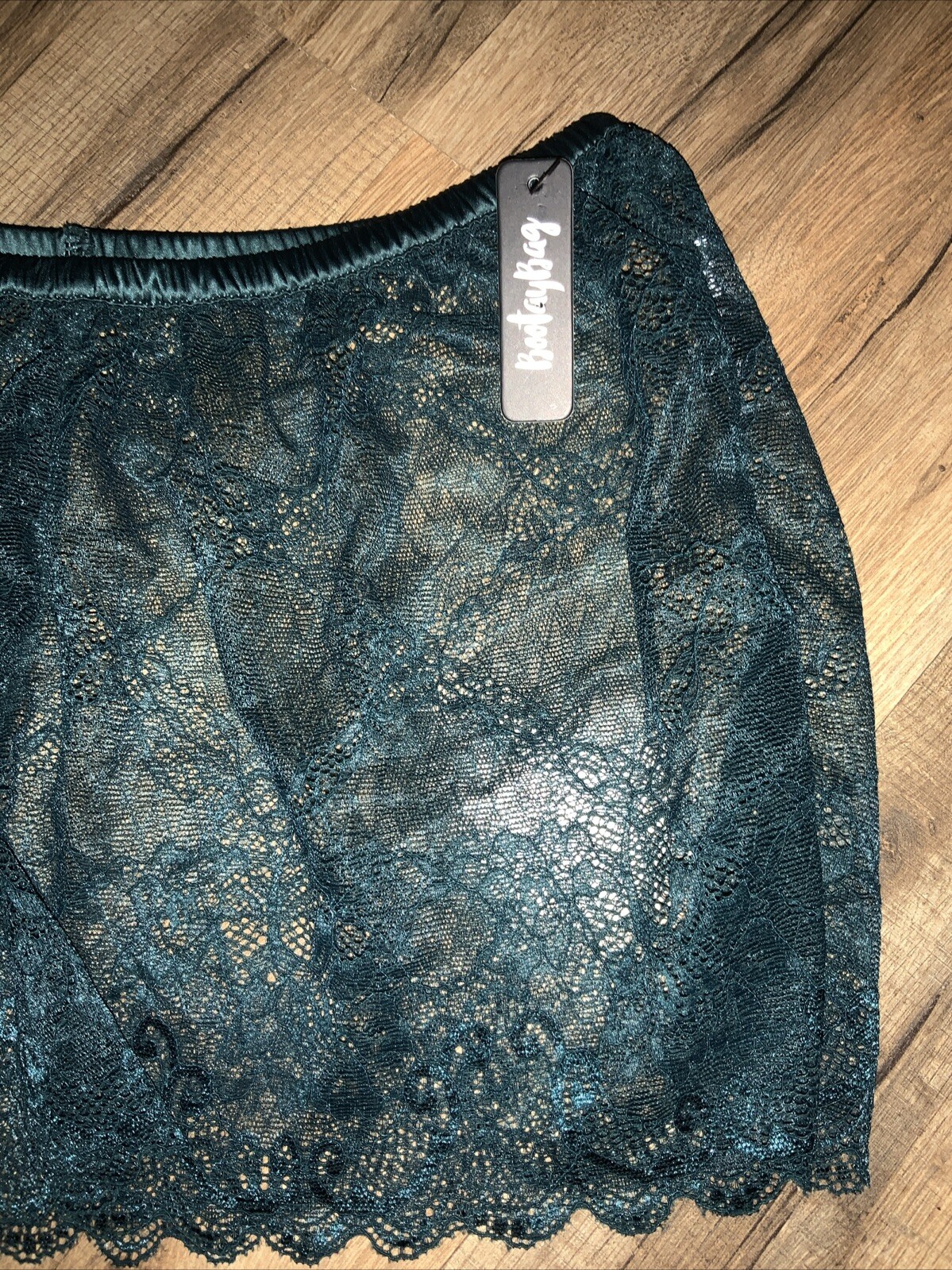 BootayBag Dark Peacock Green floral lace boyshort panty NWT $33 XS/S