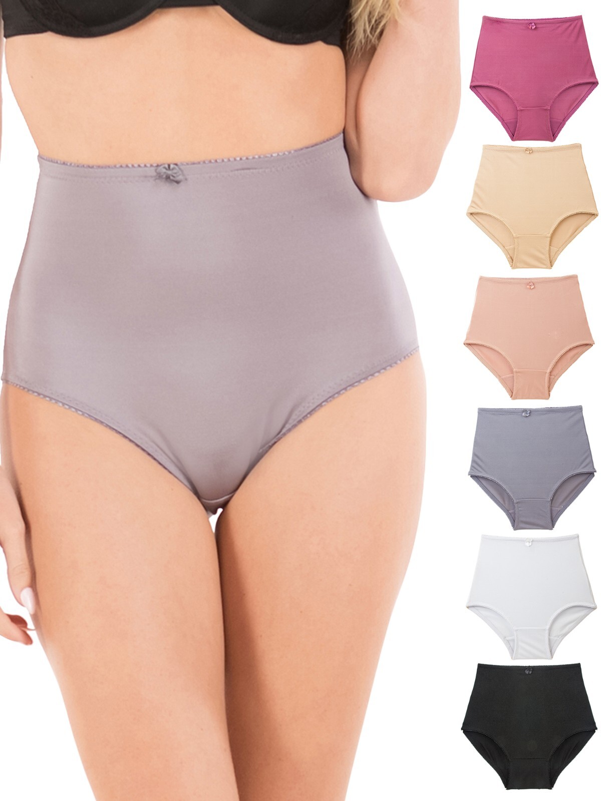 High Waisted Light Control Satin Full Coverage Women’s Brief Panties Multi-Pack