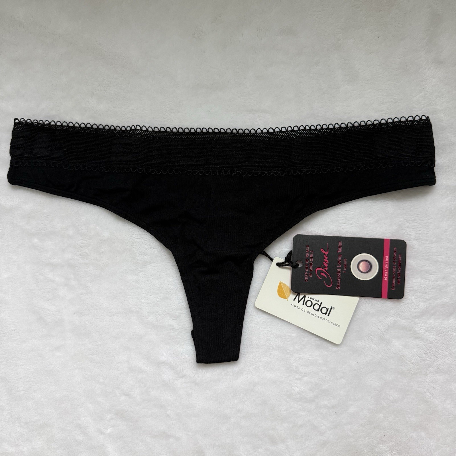 Vintage Diesel Black Modal Fabric Thong Panties Large Deadstock NWT Cute Sexy