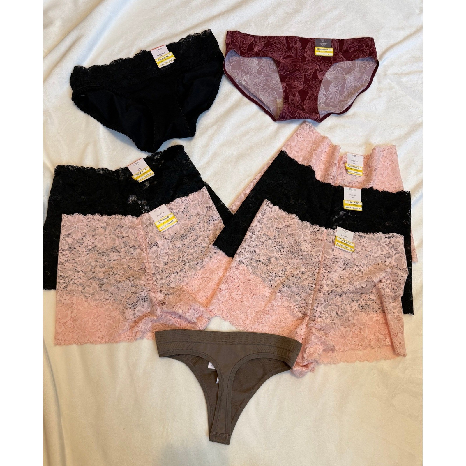 Auden Womens Underwear Lot 7 Pairs XS Boyshort Bikini Thong Lace Seamless New