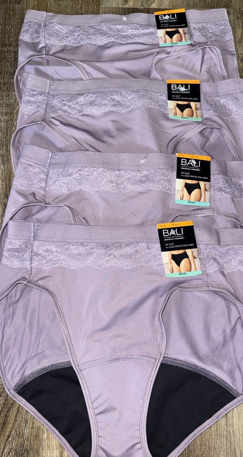 Bali ~ Womens Hi-Cut Leak Protection Underwear Panties 4-Pair Polyester ~ L