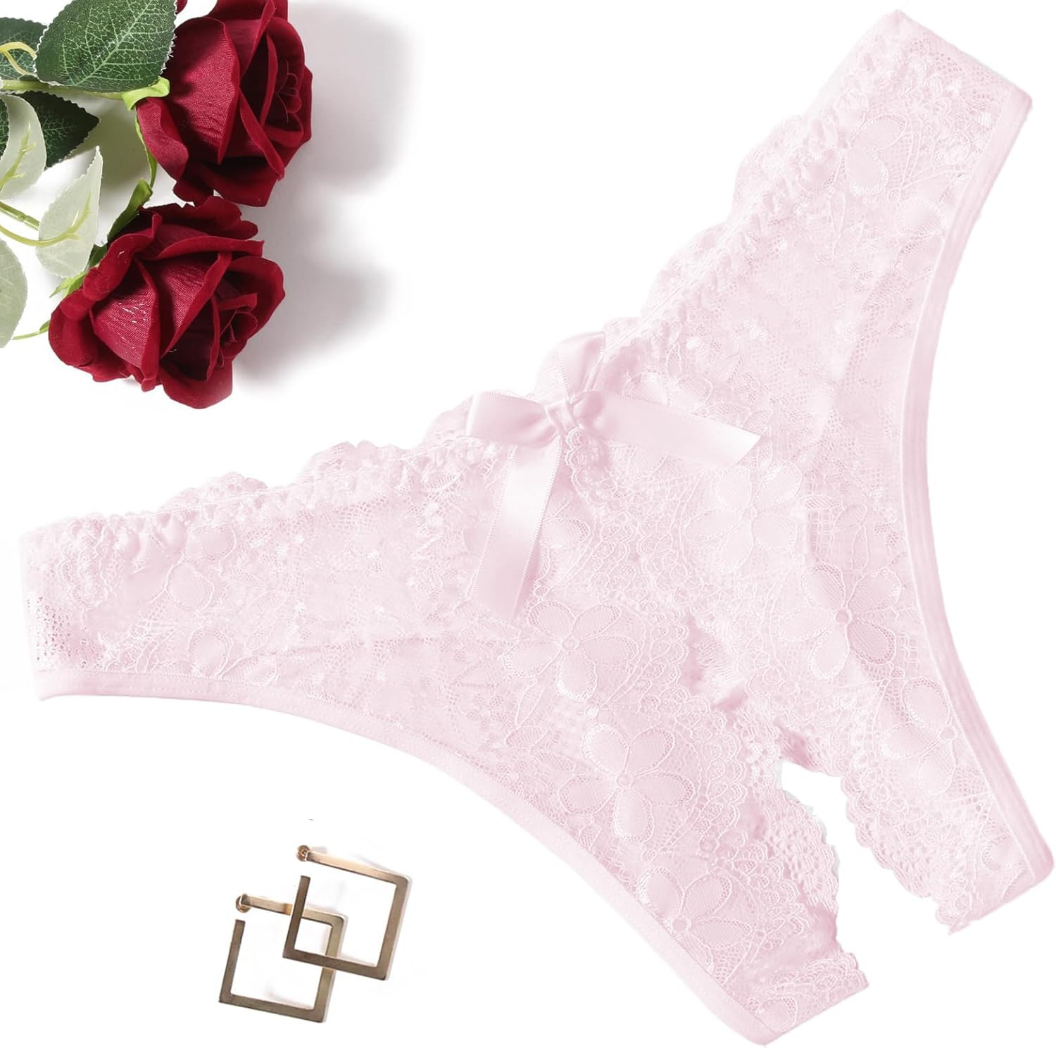 Women Lace Panties Floral Lace Briefs Sexy Hollow Out Bow Underwear 1-4 Pack