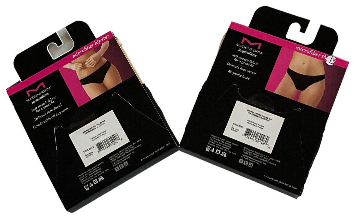 Maidenform 2 Thongs 2 Hipsters Women Large 7 Microfiber Soft Stretch Lace Detail
