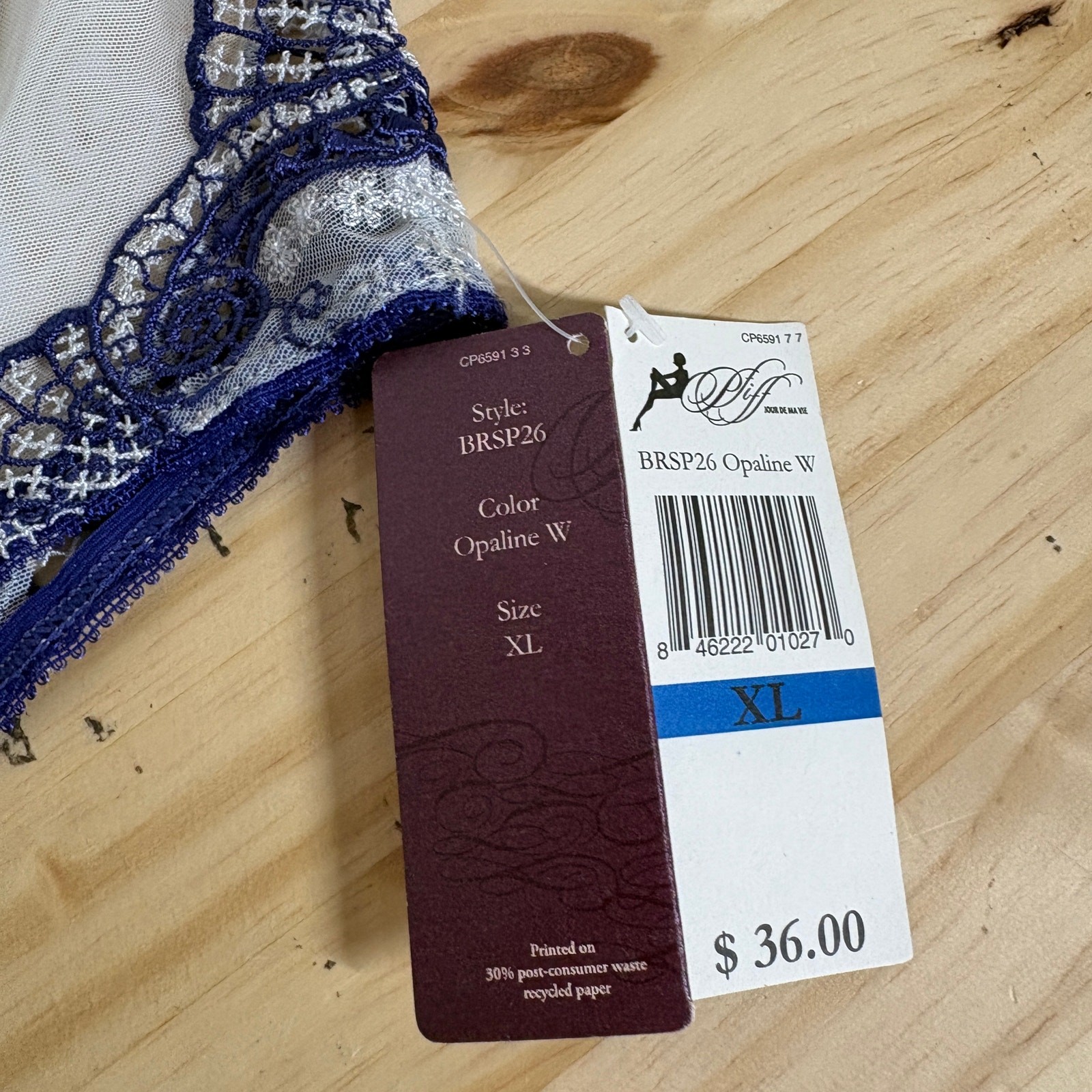 Pfiff Womens Size XL Lace Crochet Mesh Panty Opaline White