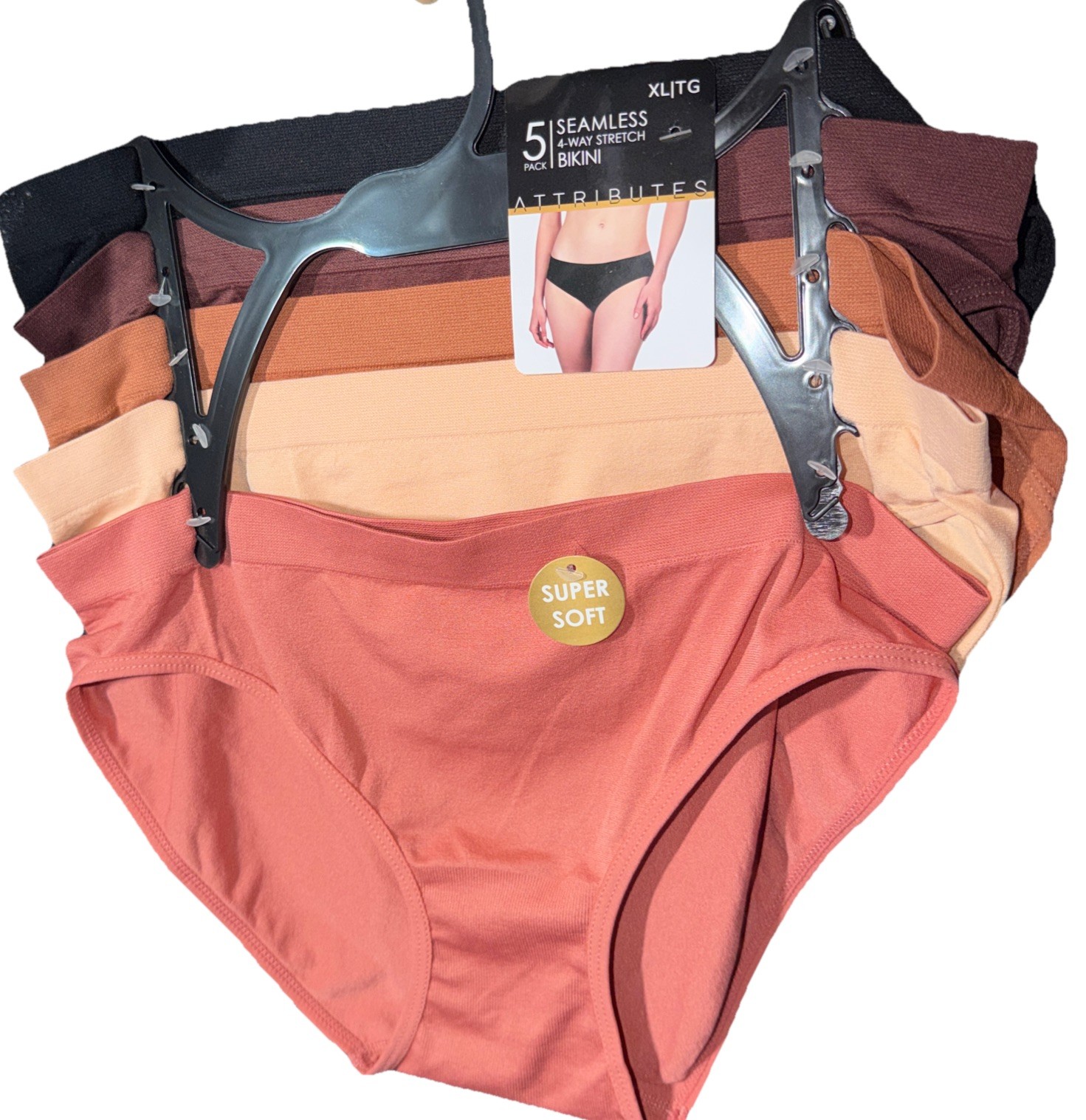 ATTRIBUTES Sz: XL 🤎5 PACK SEAMLESS 4 WAY STRETCH BIKINI 90% Nylon -10% Spandex