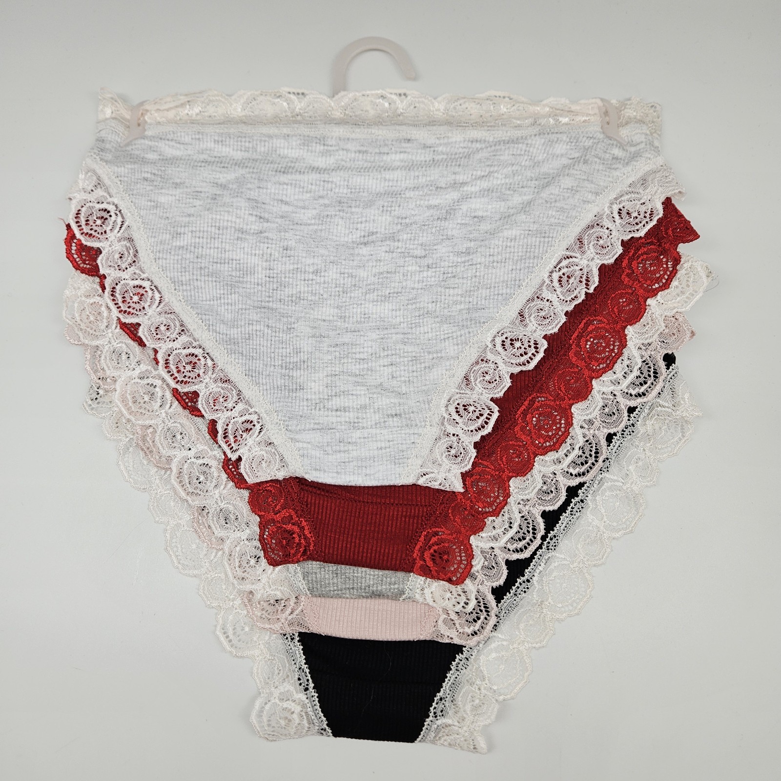 LAURA ASHLEY 5 Pk Women S M L XL Rose Lace Trim Soft Panties Gray Red Pink Black