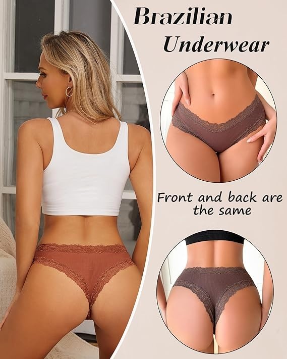 6Pcs Cotton Underwear for Women Lace Cheeky Bikini Panties Stretch Ladies Soft