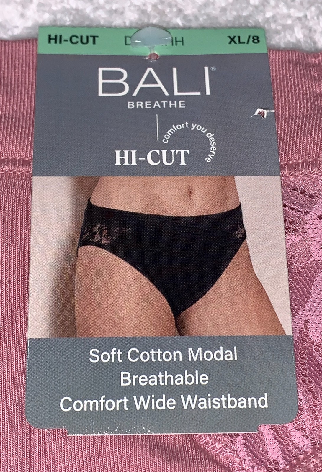 BALI Breathe Cotton Modal Lace Sides Rose Tea Pink Hi Cut Panty Womens Sz XL 8