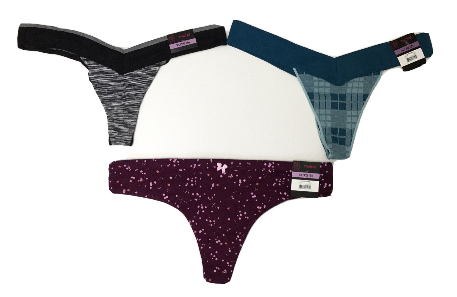 New NOBO NO Boundaries 3-Pack Thong Panties Underwear Size 8 XL (C4-21)