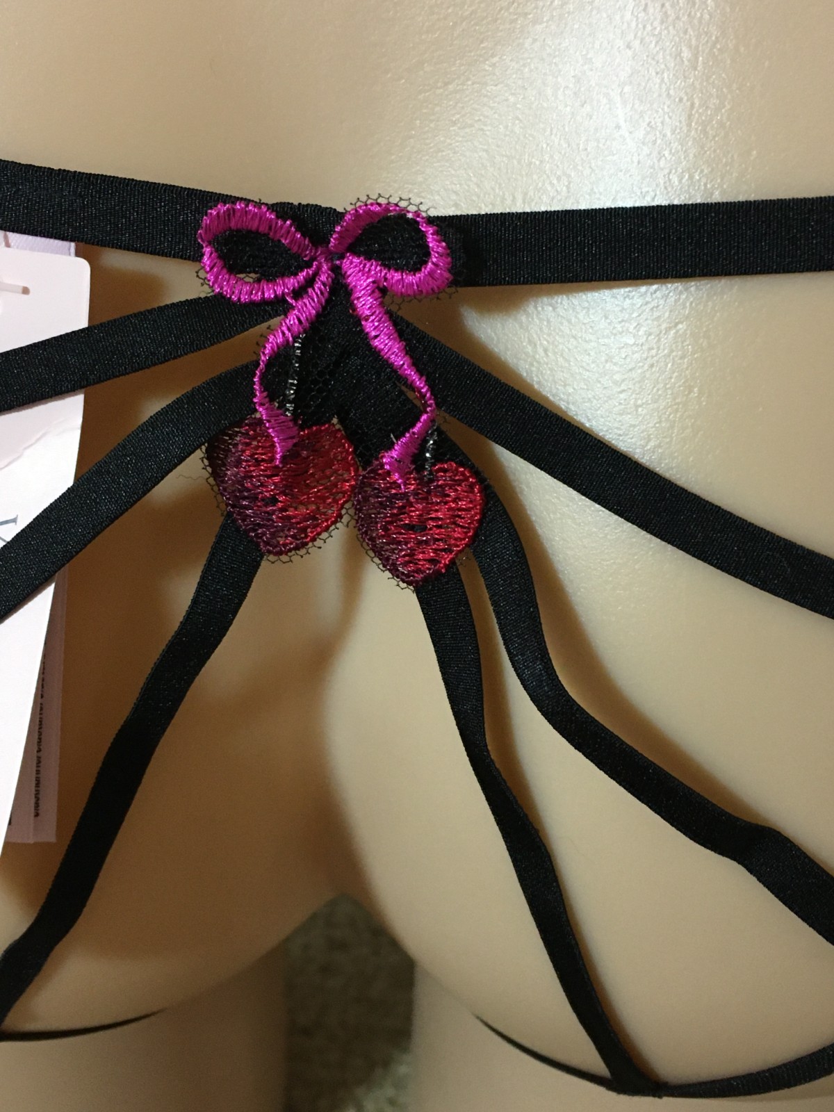 S VICTORIA’S Secret CHERRY POP Strappy Open String Bikini Panty Crotchless Pink
