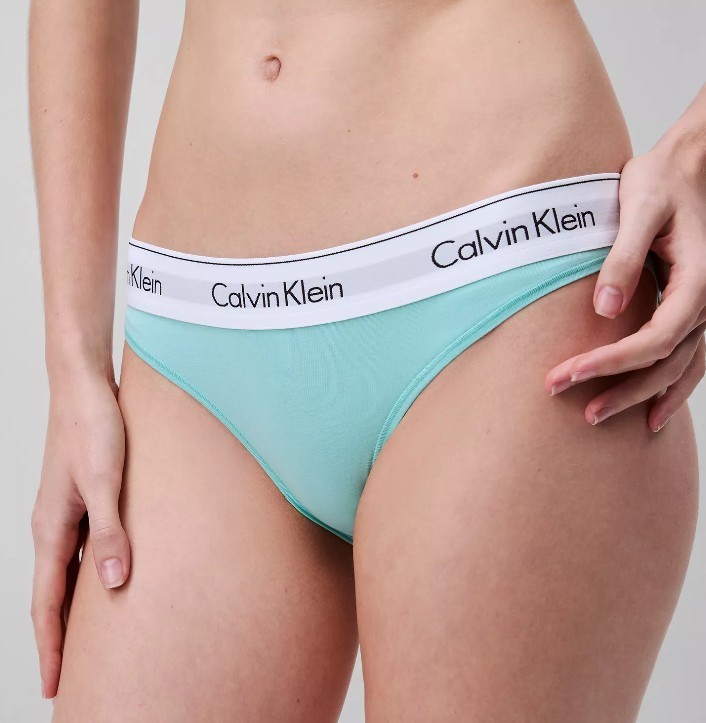 NWT Calvin Klein F3787 “Modern” Logo Cotton Bikini, Light Teal (336)