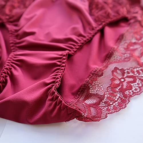 Women’s Plus Size Briefs Hi Cut Full Brief Panty Lace Trimmed 11 Plus Burgandy