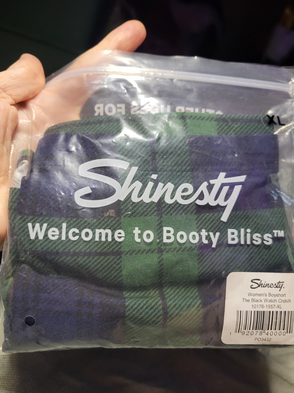Shinesty The Black Watch Crotch Boyshort Panties XL Plaid Green Blue