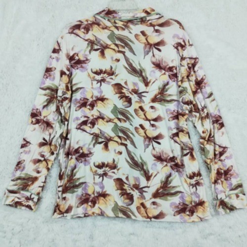 Felina Pajama Top Womens White Multicolor Floral Stretch Collared Button XL New