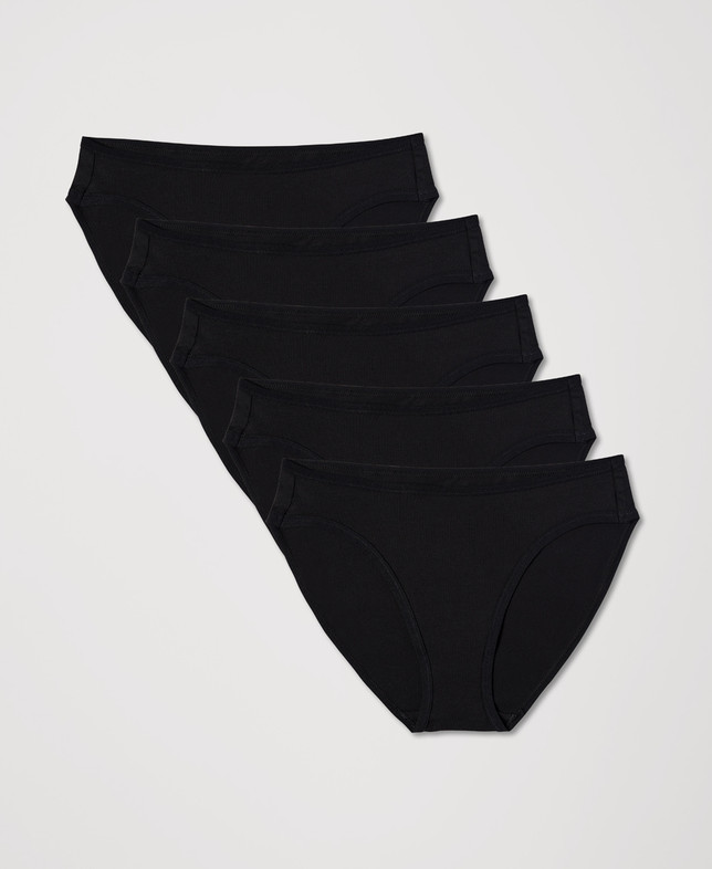 Hot Deal Pact Organic Everyday Classic Fit Bikini 5-Pack, Black