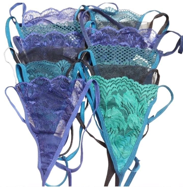 CHUNS Blue Green Black Lace Mesh Thong Bundle Size Large 12 For $25 NWOT