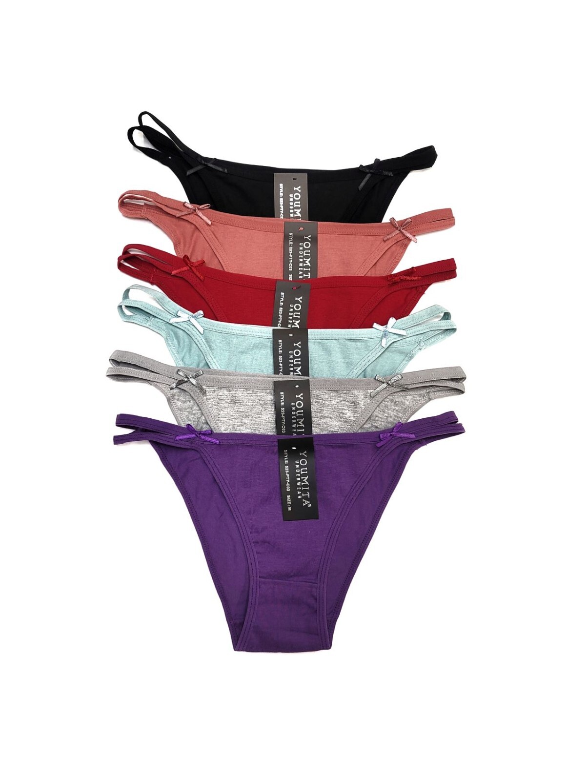 Youmita 6 Pack Cotton Side 2 String Brazilian High Cut Cheeky Hipster Panties
