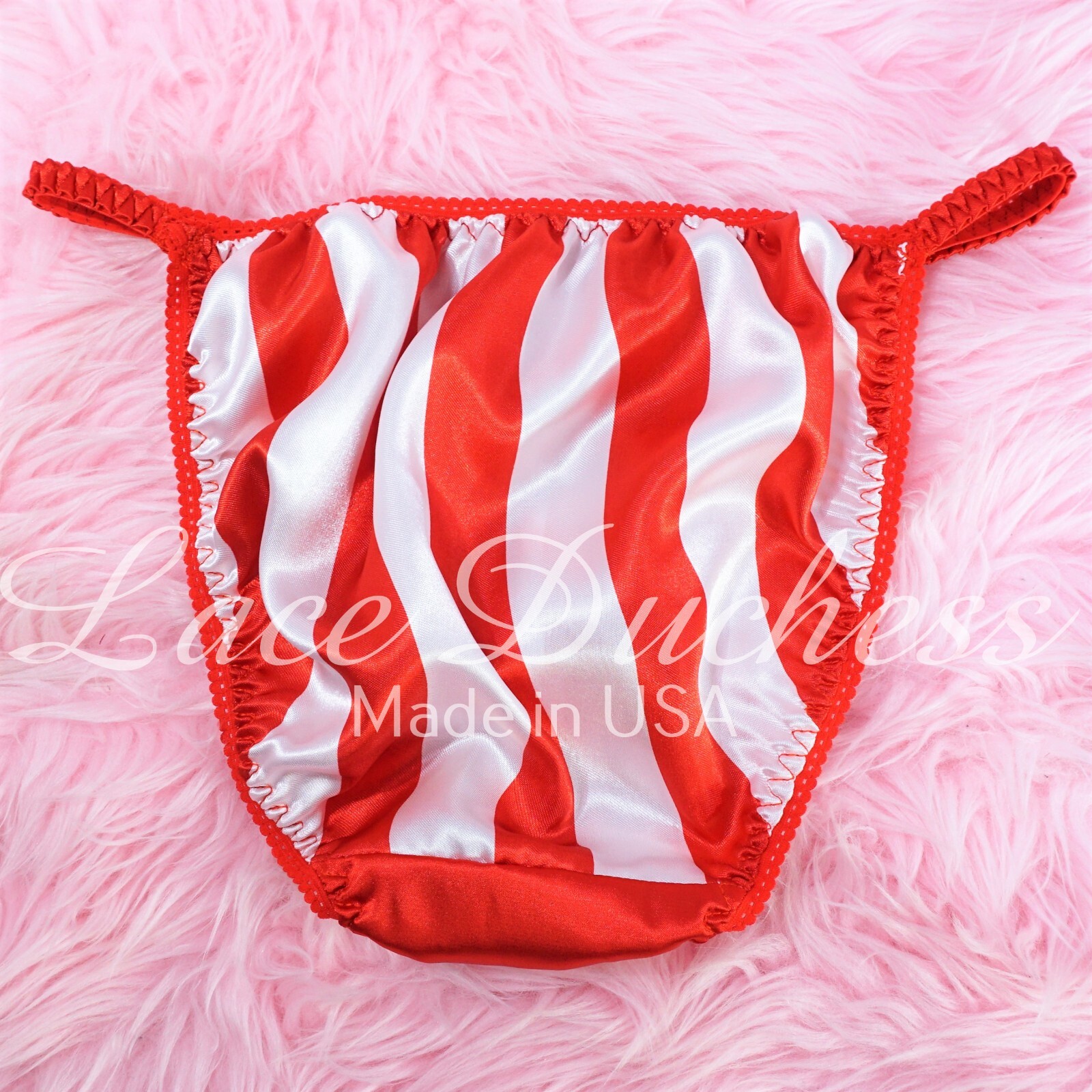 Christmas Satin Panties Sissy DUCHESS Cut 5-9 Candy Cane ladies string bikini