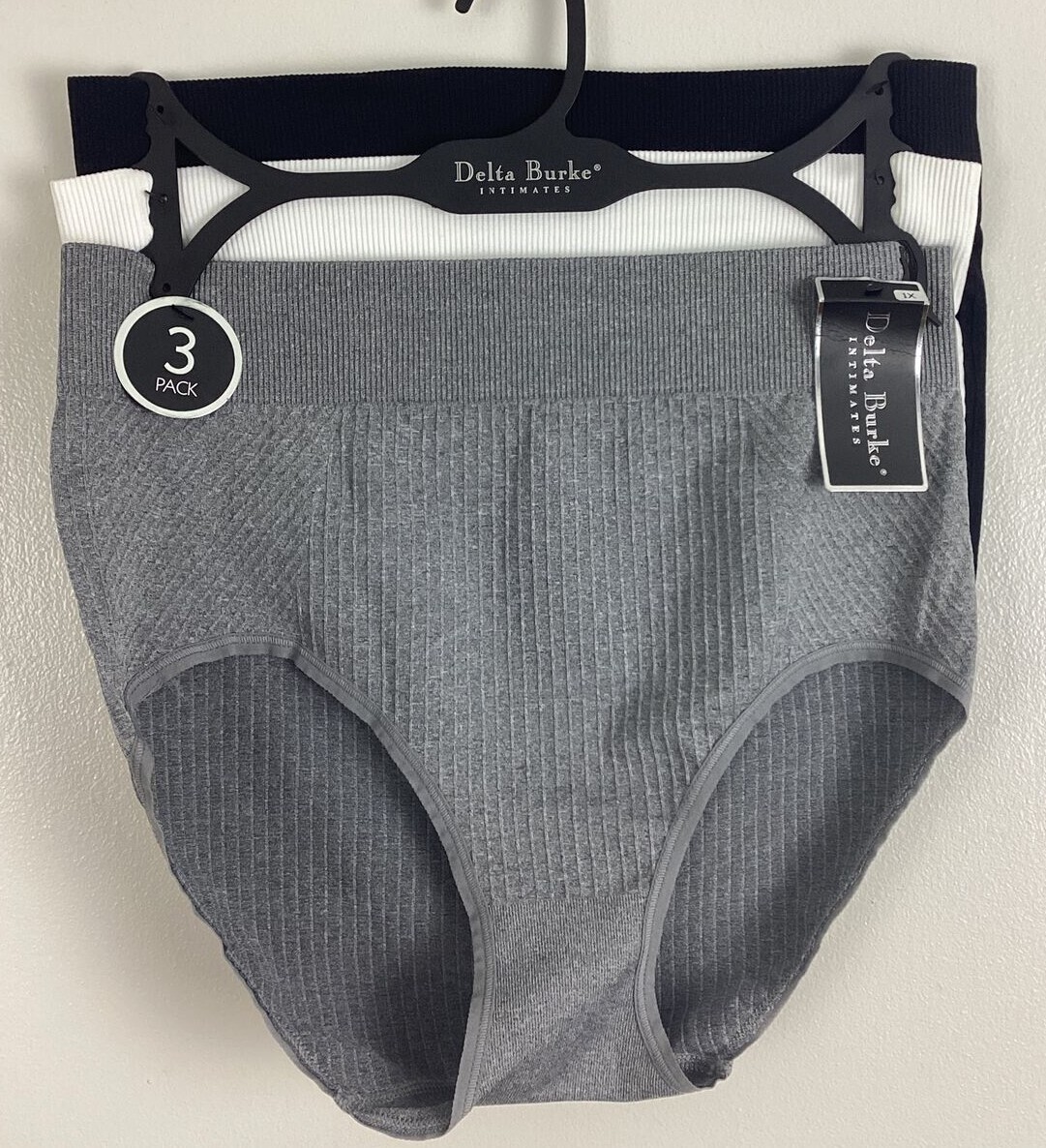 NWT 3 Pack Delta Burke Stretch Panties Black White Gray DB8642