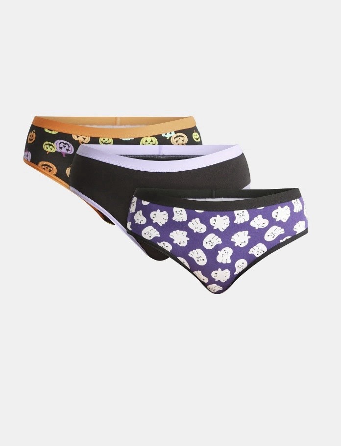 Women’s Pumpkins/Ghosts Way2 Celebrate Halloween Hipster Panties, 3-Pack, M 8/10