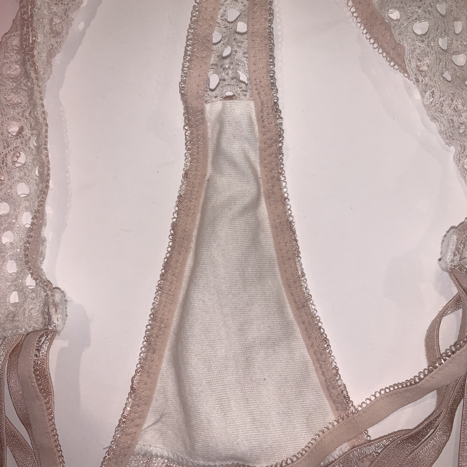 Victoria’s Secret Cream Blush Large Eyelet Strappy Lace Thong NWOT