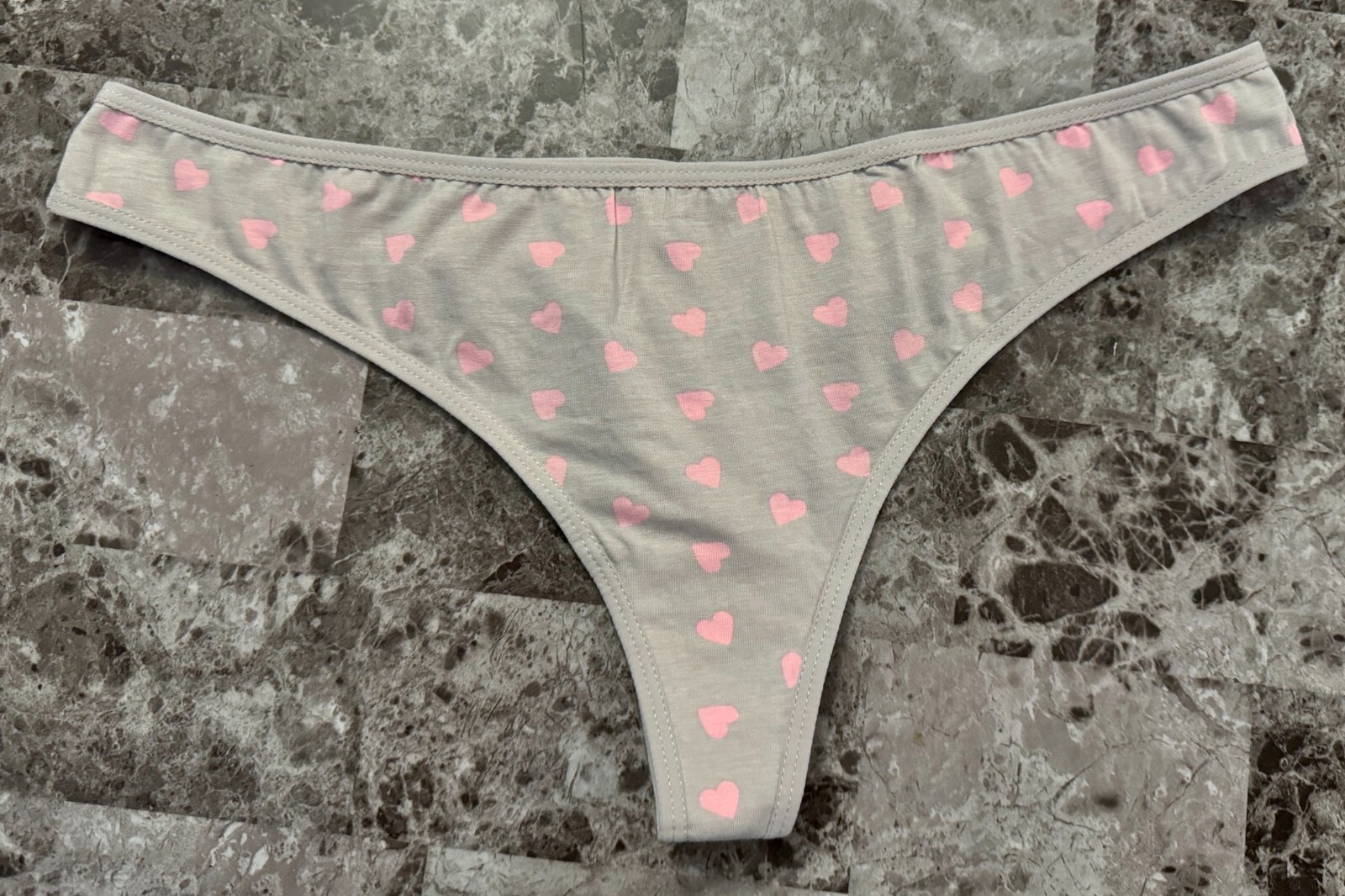 NWT FOREVER 21 XL GRAY PINK HEART MODAL COTTON SPANDEX BLEND THONG PANTIES