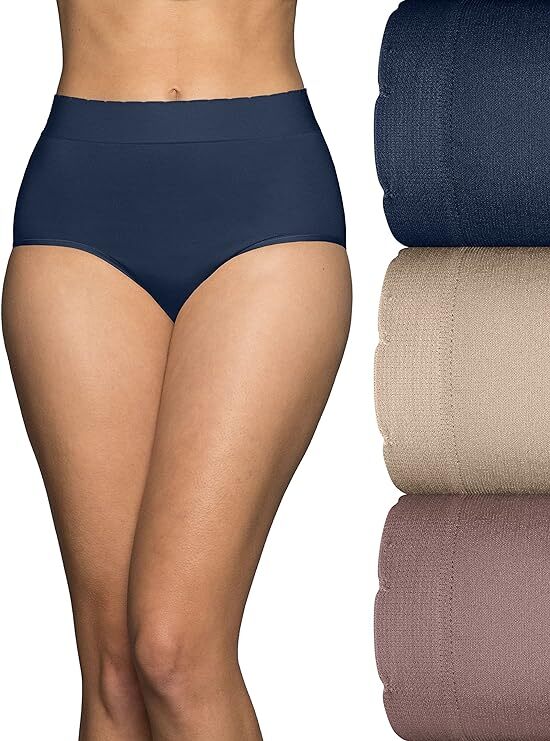 3 Pack Vanity Fair Women’s No Pinch No Show Seamless Brief Panty Choc/Beige/Navy