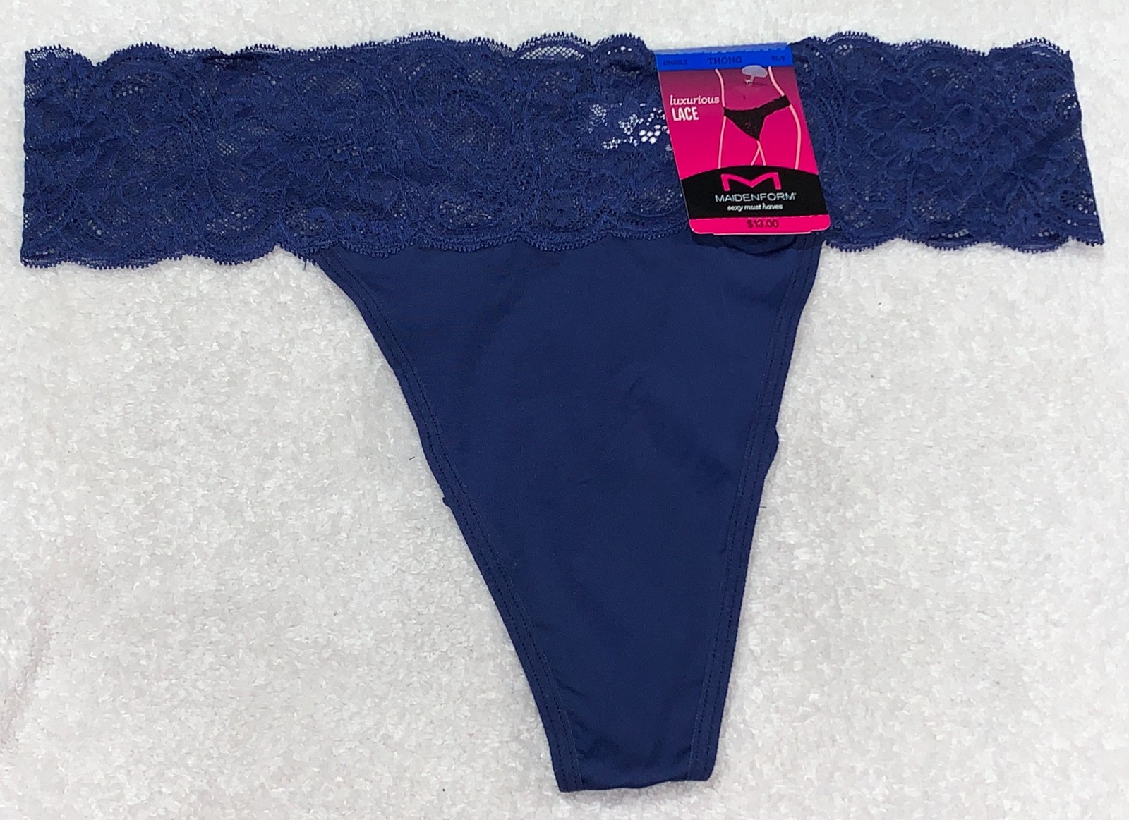 MAIDENFORM Sexy Must Haves Luxurious Bloom Lace Navy Thong Panty Womens S XL 2XL