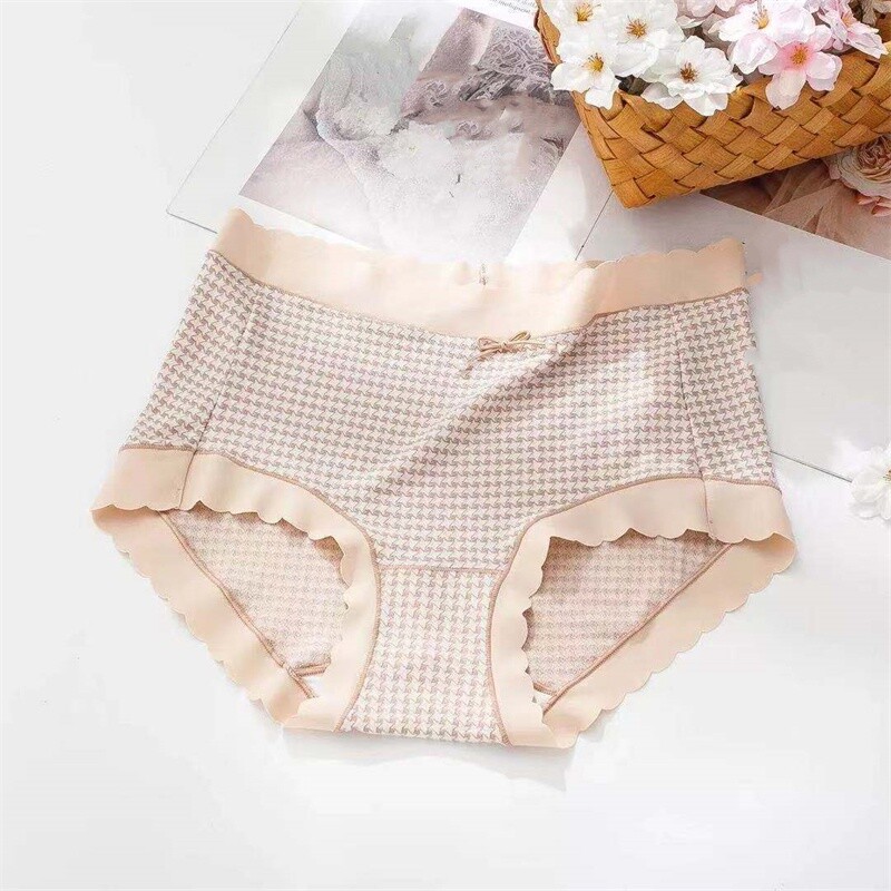 1PC Lady Japanese Briefs Checked Triangle Bowknot Bikini Panties Plus Size Multi