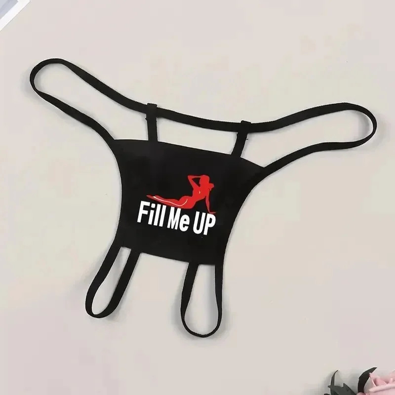 Open Crotch Thong Panties Mid Rise Letter Print Stretch Women’s Underwear
