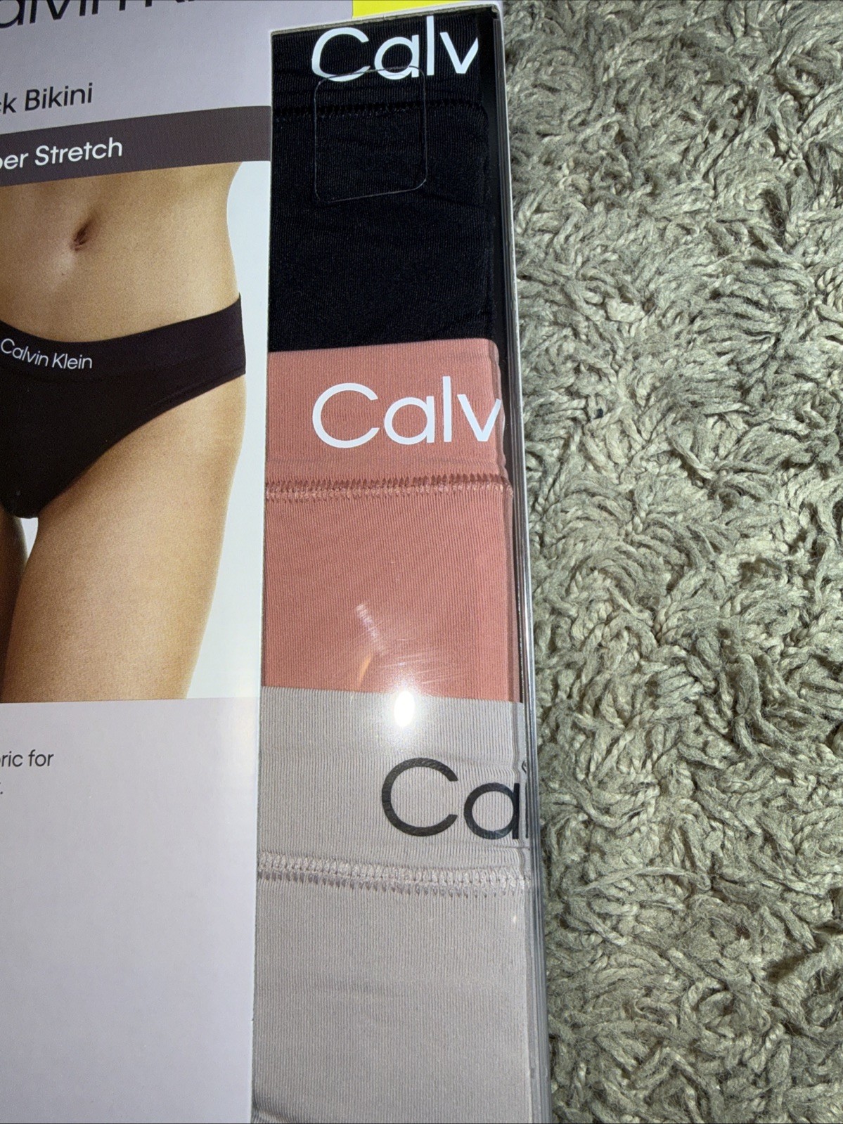 NEW Women’s Calvin Klein 3 Pack Bikini Underwear Black Pink Tan Size Small
