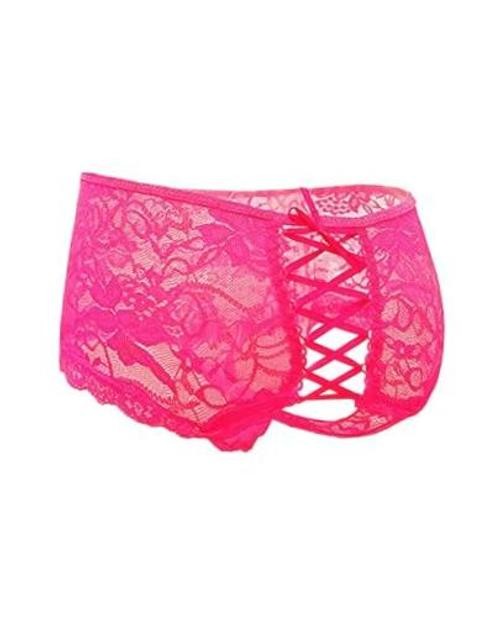 Women Lace Boyshort Panty Lace Trim Boyshort Plus X-Large-XX-Large 1- Pink