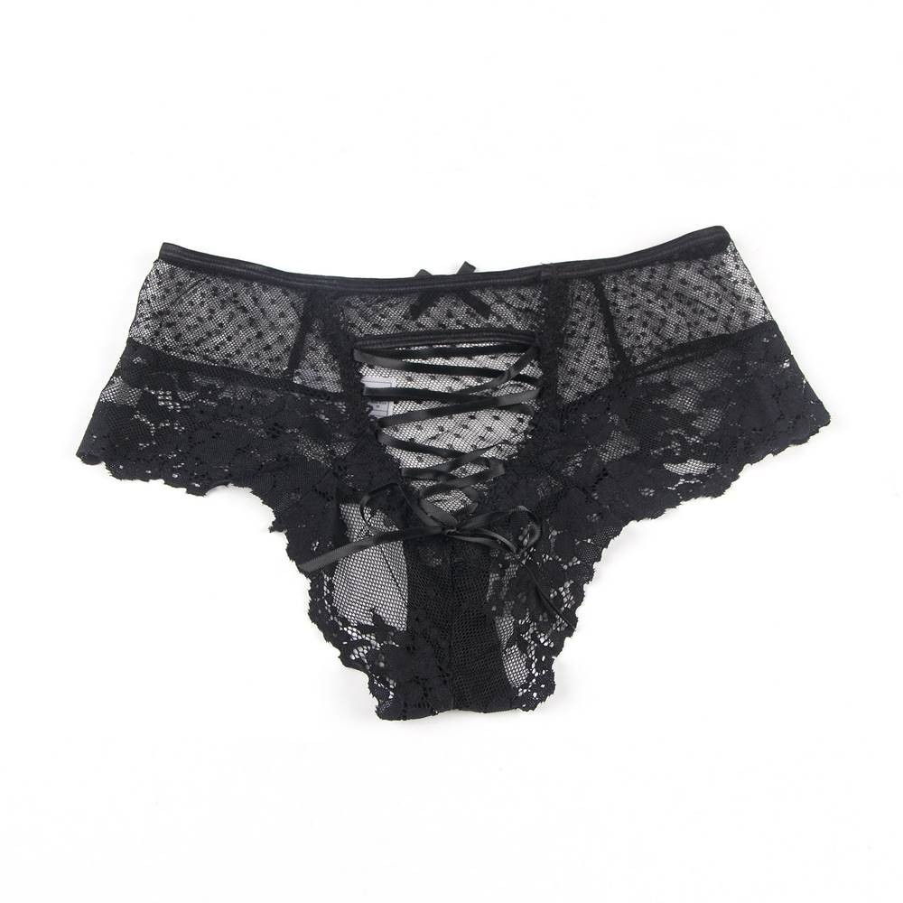 WOW BABE Black Cross Tie Floral Lace Open Crotch French Knickers Panty Size 8