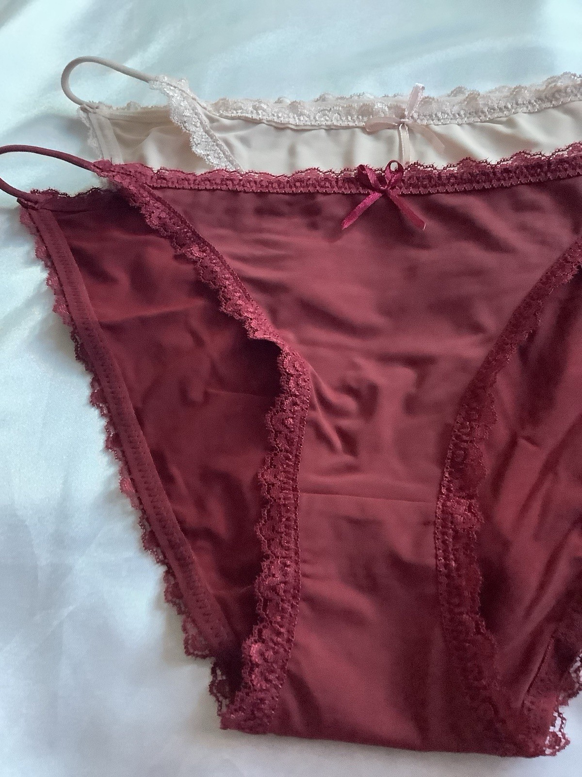Women’s Bikini Briefs Stretch Lace Rim Elastic Waist Bow Red Navy Black 5Pk XXL