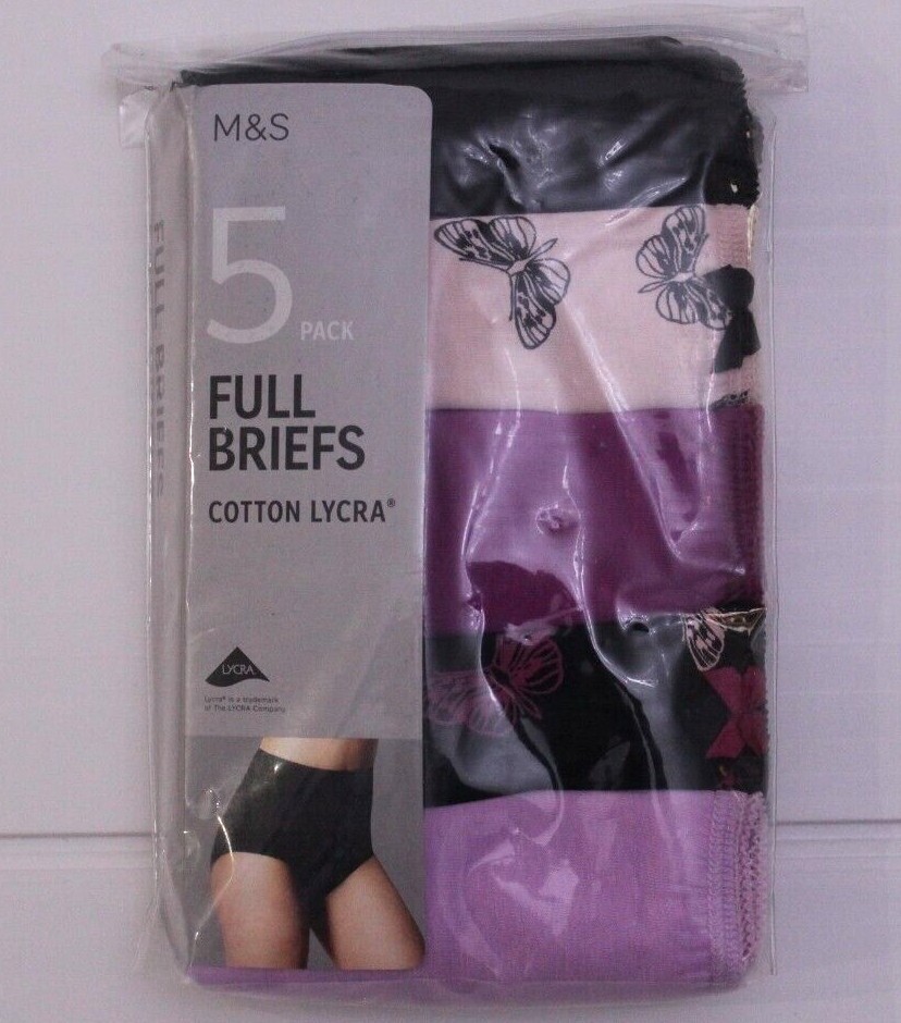 M & S Ladies 5 Pack Cotton Lycra Full Briefs Knickers Underwear Sizes 8 to 24