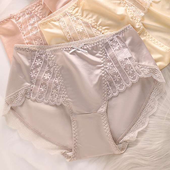 5PCS LOT Sexy Womens Silky Satin Panties Underwear Brief Sheer Lace Lingeries