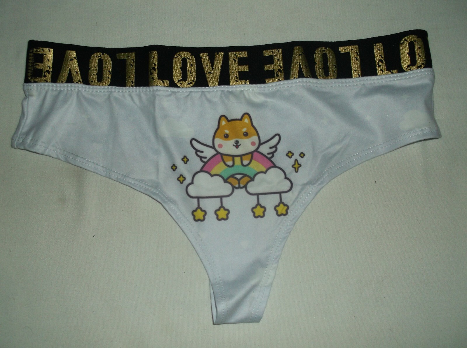Shein kawaii fox graphic love waist thong panties S white nip sexy
