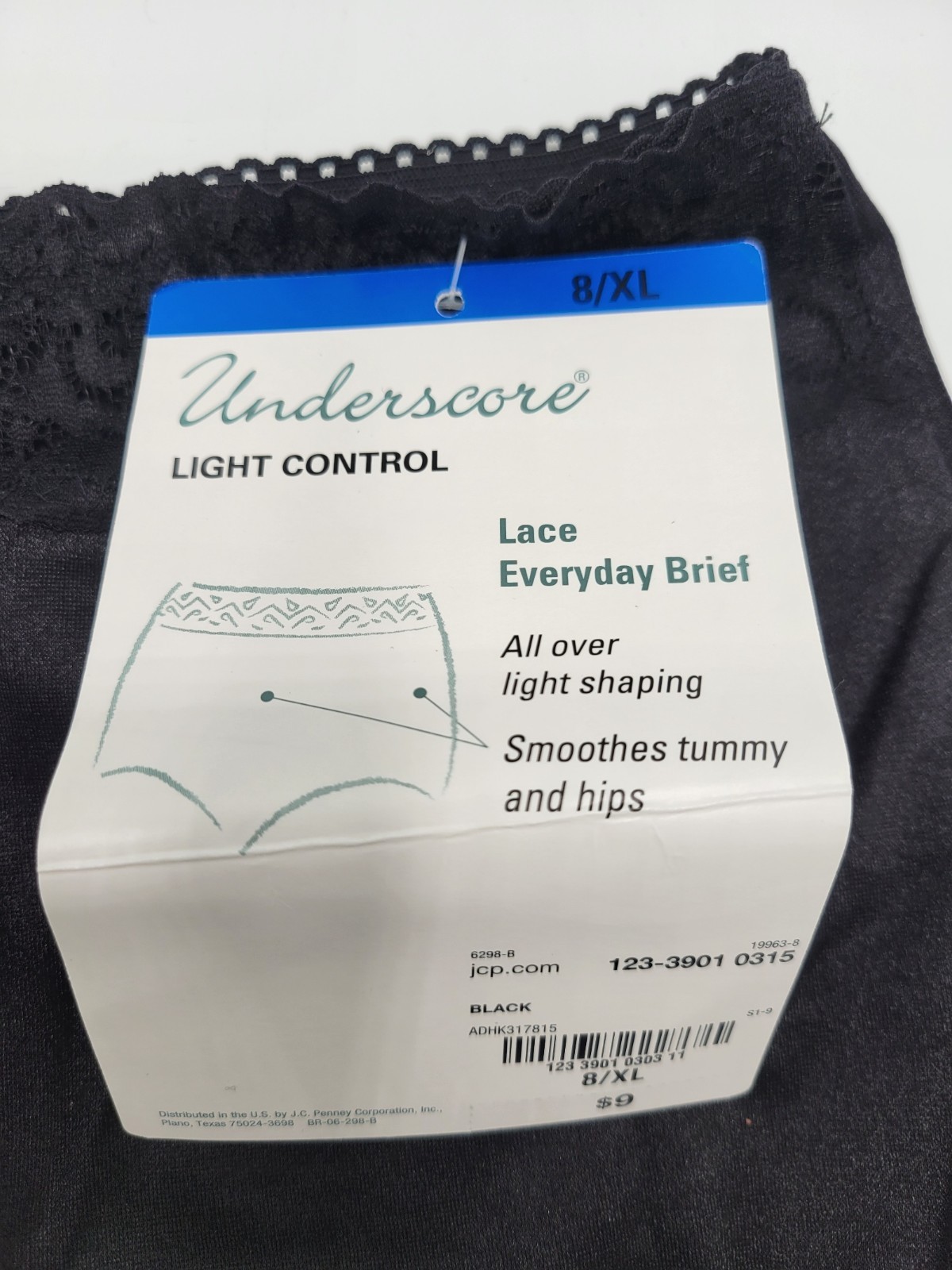 Underscore Size 8/XL Light Control Lace Everyday Brief Panties Black NWT