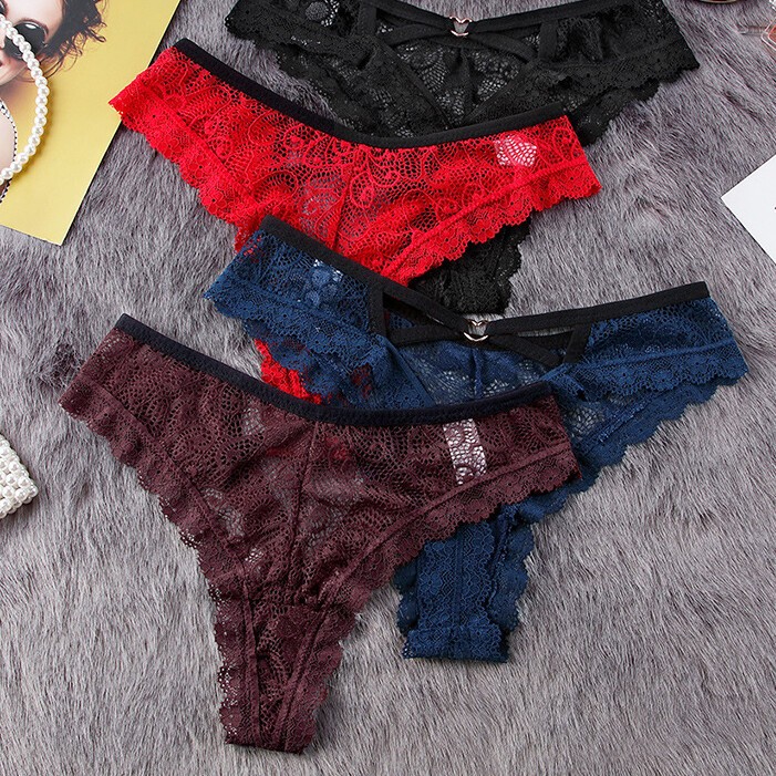 4 Pack Lot Sexy Womens Lace Panties Thongs G string Underwear Lingeries Briefs